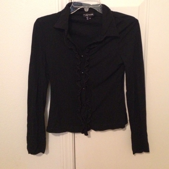 Black Button Top With Ruffles - Picture 2 of 4