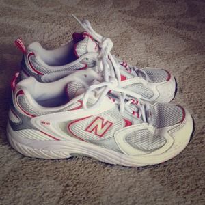 White and red New Balance 408's