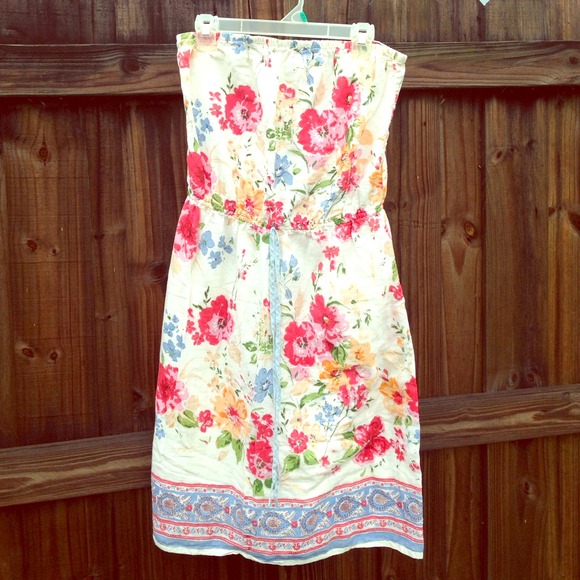 Vintage Floral Strapless Dress💗
