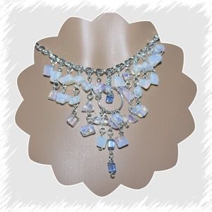 Moonstone Light Sapphire Glass Necklace in Silver