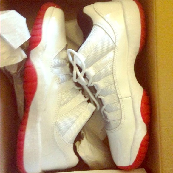 Cherry lows 11s red and white jordans