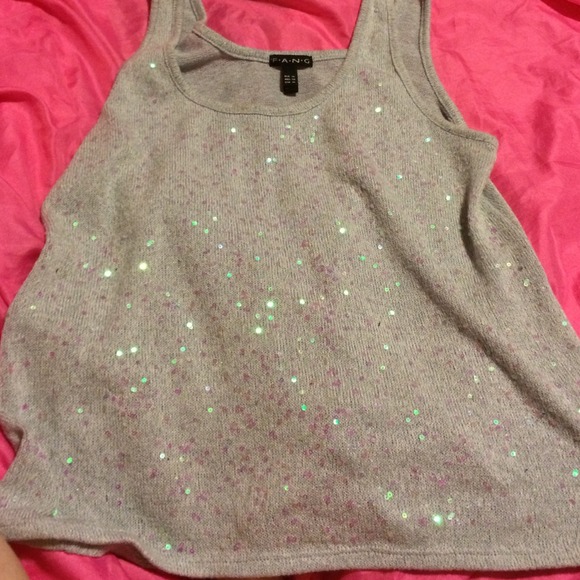 Cute grey knitted sequence tank top