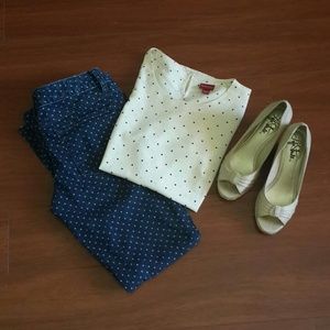 Ivory top with black polka dots
