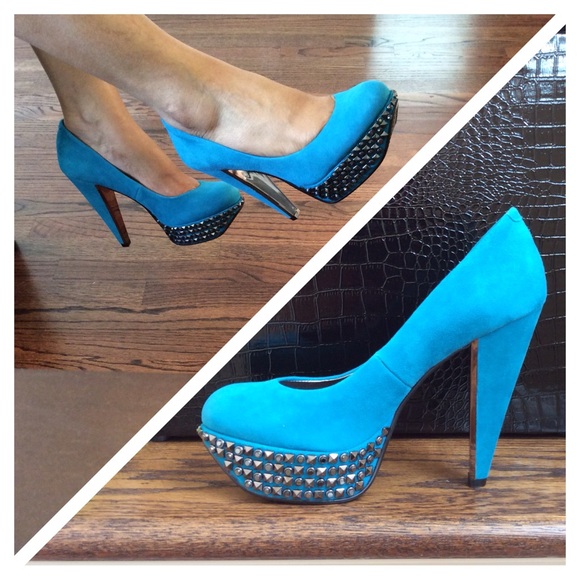 🎉❌SOLD❌Sam Edelman Teal Suede Platform Studded Heels🎉 - Picture 3 of 4