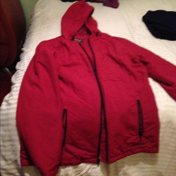 Red spring/fall rain coat from Eddie Bauer