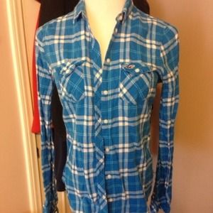 Hollister blue and white Flannel