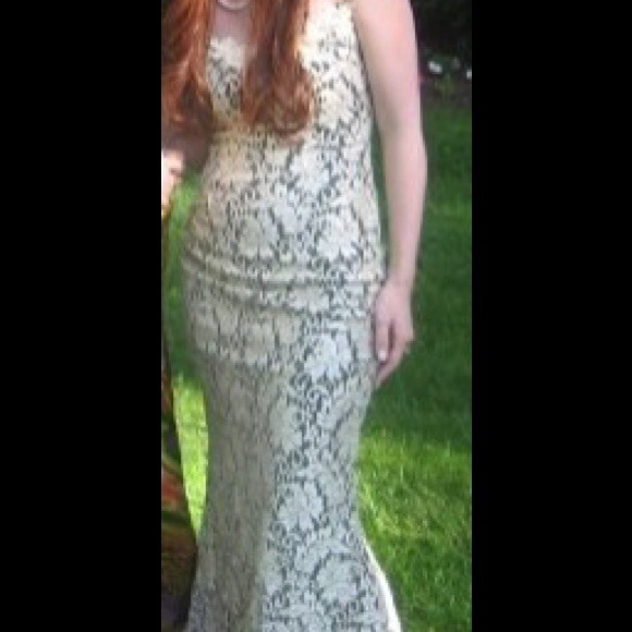 Black/cream lace evening gown w/ sequins (right)