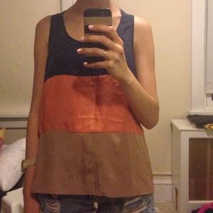 Tri color silk tank top