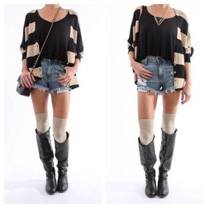 Black and Taupe Striped Batwing Cardigan