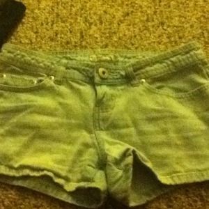 Light wash jean shorts.