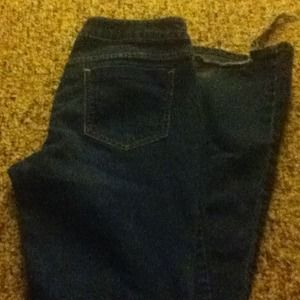 Dark wash denim jeans.