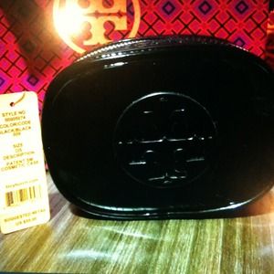 Tory Burch cosmetic case black patent leather