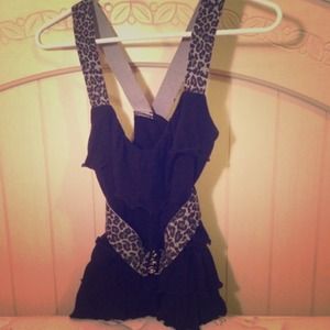 Ruffled cheetah print top with racer back