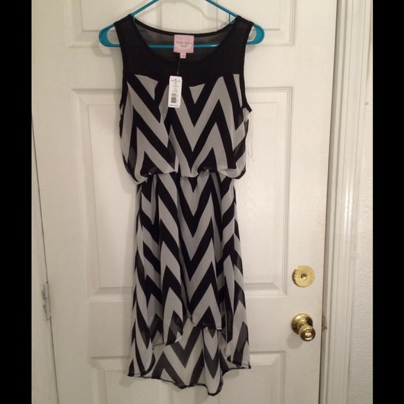 Chevron black and white high low dress