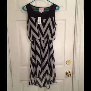Chevron black and white high low dress