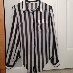 Black and white sheer button up