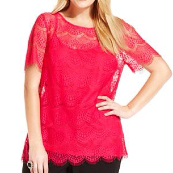 Alfani Top, Short-Sleeve Scalloped Lace