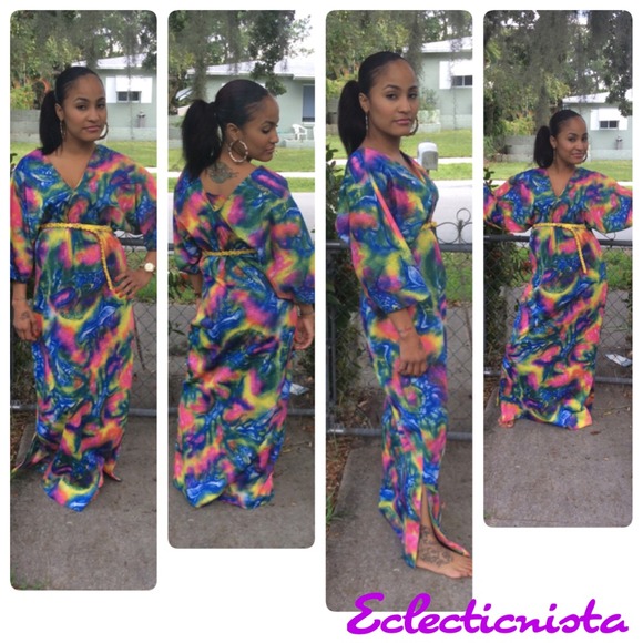 Vtg rainbow burst maxi Dress
