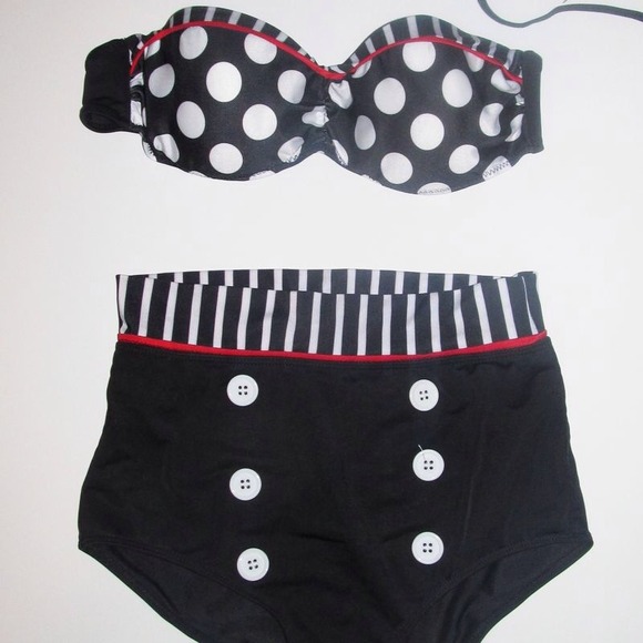 NEW-High Waisted Polka Dot Swimsuit