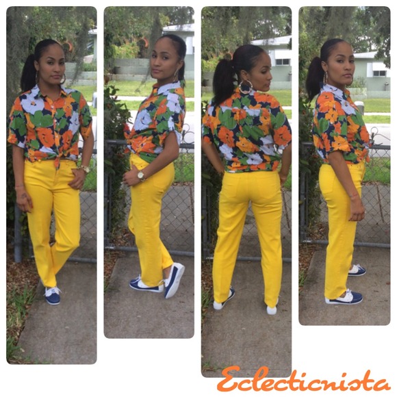 Colorful flower summer collar shirt