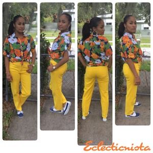 Colorful flower summer collar shirt