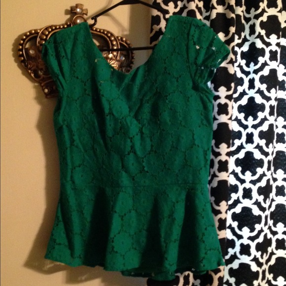 Green Lace Peplum Top
