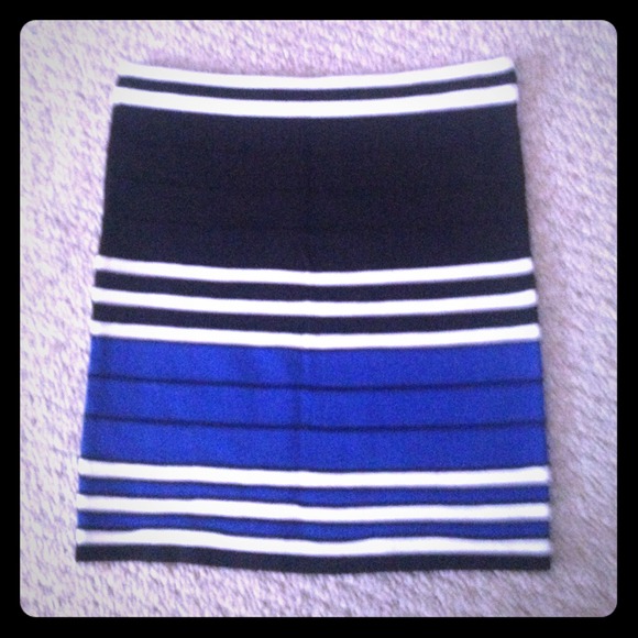 Black, Blue& White Striped Skirt