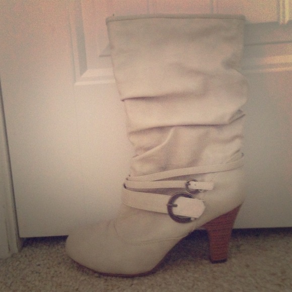 Nude Strappy Boots with Wooden Heel