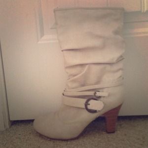 Nude Strappy Boots with Wooden Heel