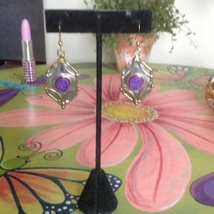 Purple Silver & Gold Dangle Ear Rings
