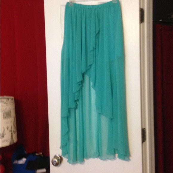 Boutique Chiffon Aqua Hi-Lo Skirt