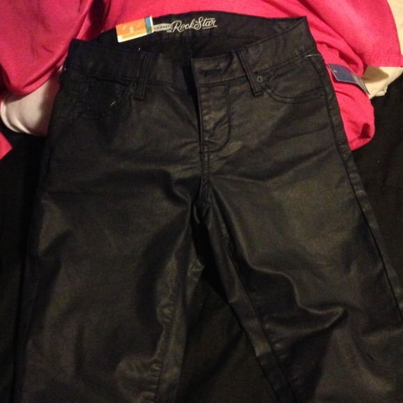 Navy leather like skinny leg pants