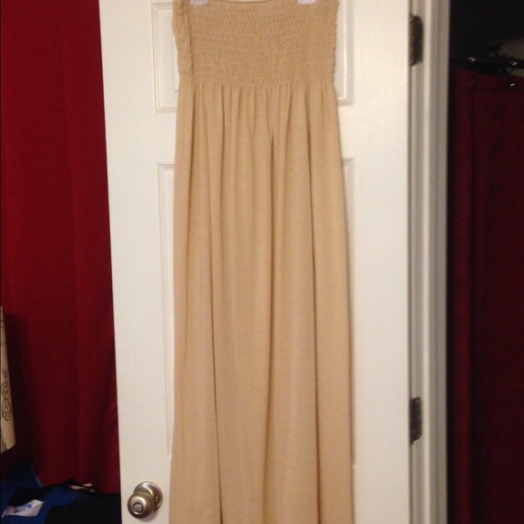 Beige, cotton maxi dress.