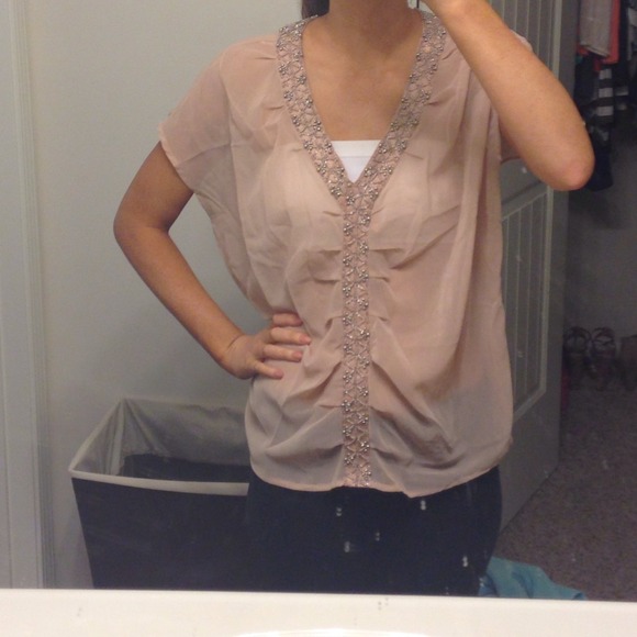 Beaded sheer short sleeve top