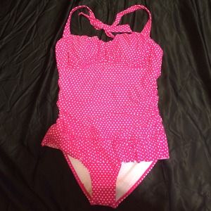 Hot Barbie Pink Polka Dot One Piece Swim Suit