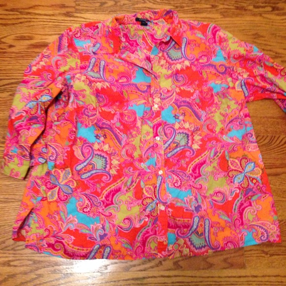 Chaps 2X Coral Pattern Button Down Top