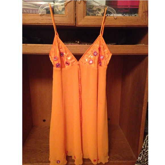 Orange chiffon dress w/beaded detailed on chest