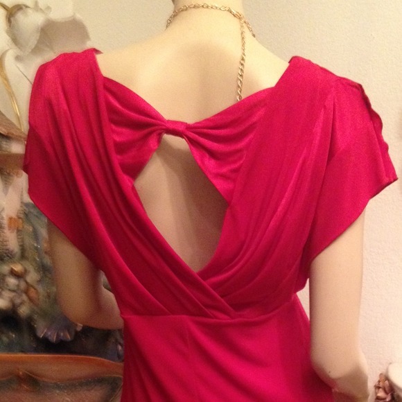 Elegant Red Dress with. Red Bow Peep Hole Back - Picture 2 of 3