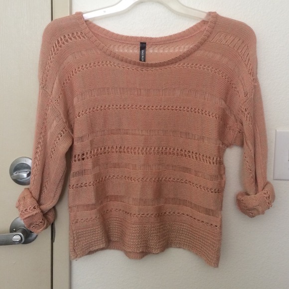 XS Soft Pink w/ Tan Undertones Open Knit Sweater