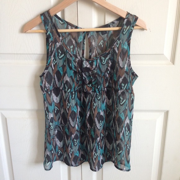 Turquoise & brown print top
