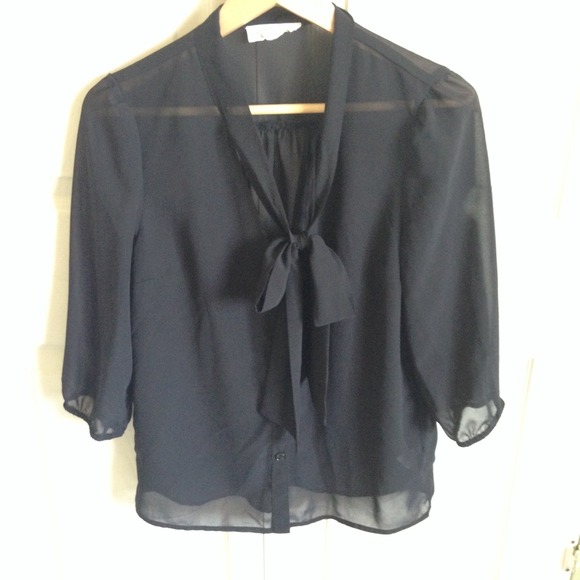 Sheer black button up w/ bow tie