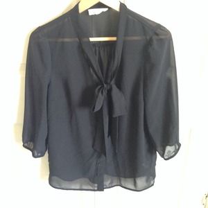 Sheer black button up w/ bow tie