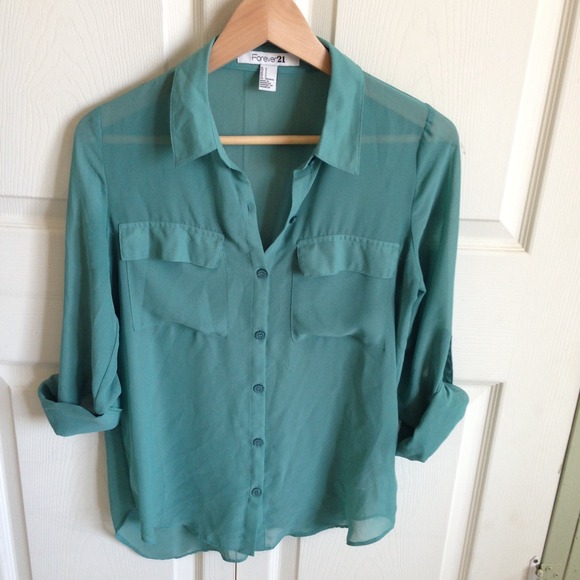 Teal button up