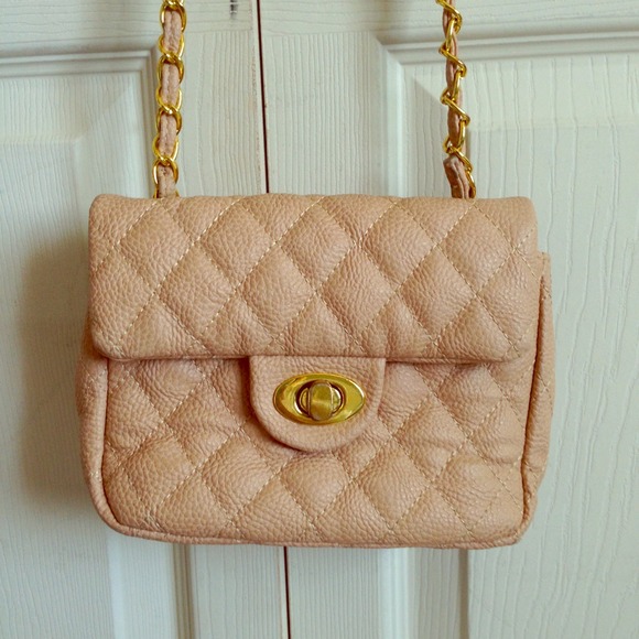Beige quilted cross body bag
