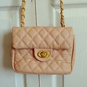 Beige quilted cross body bag