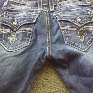 Dark wash rock revival  flare jeans