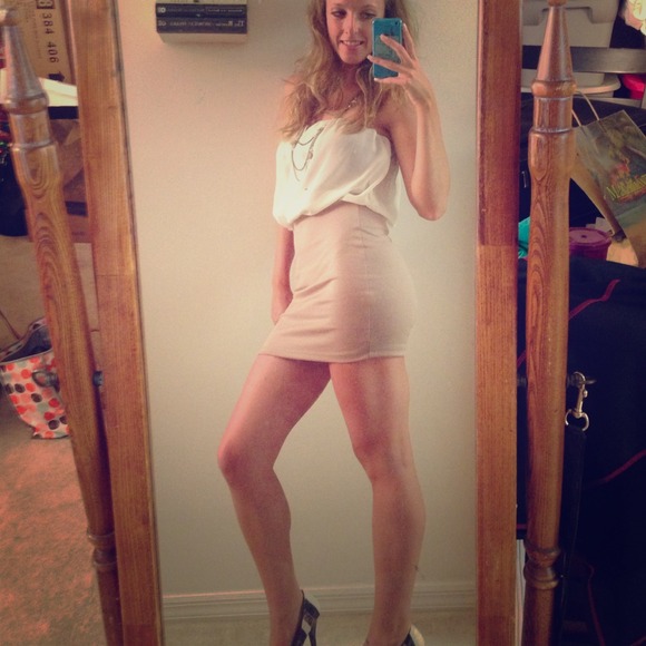 Brown and beige strapless cocktail dress!!!