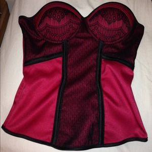 Red and black lace corset top