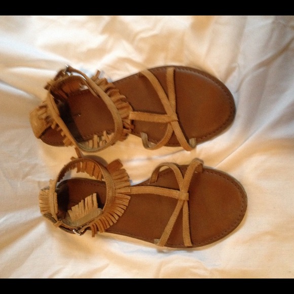 Brown fringe sandals
