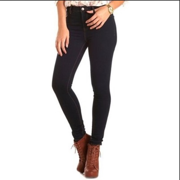 high rise dark denim